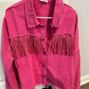 Hot pink, fringed denim jacket